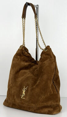 Saint Laurent Jamie Large Pochon Shoulder Bag in Brown Suede Gold HW E5